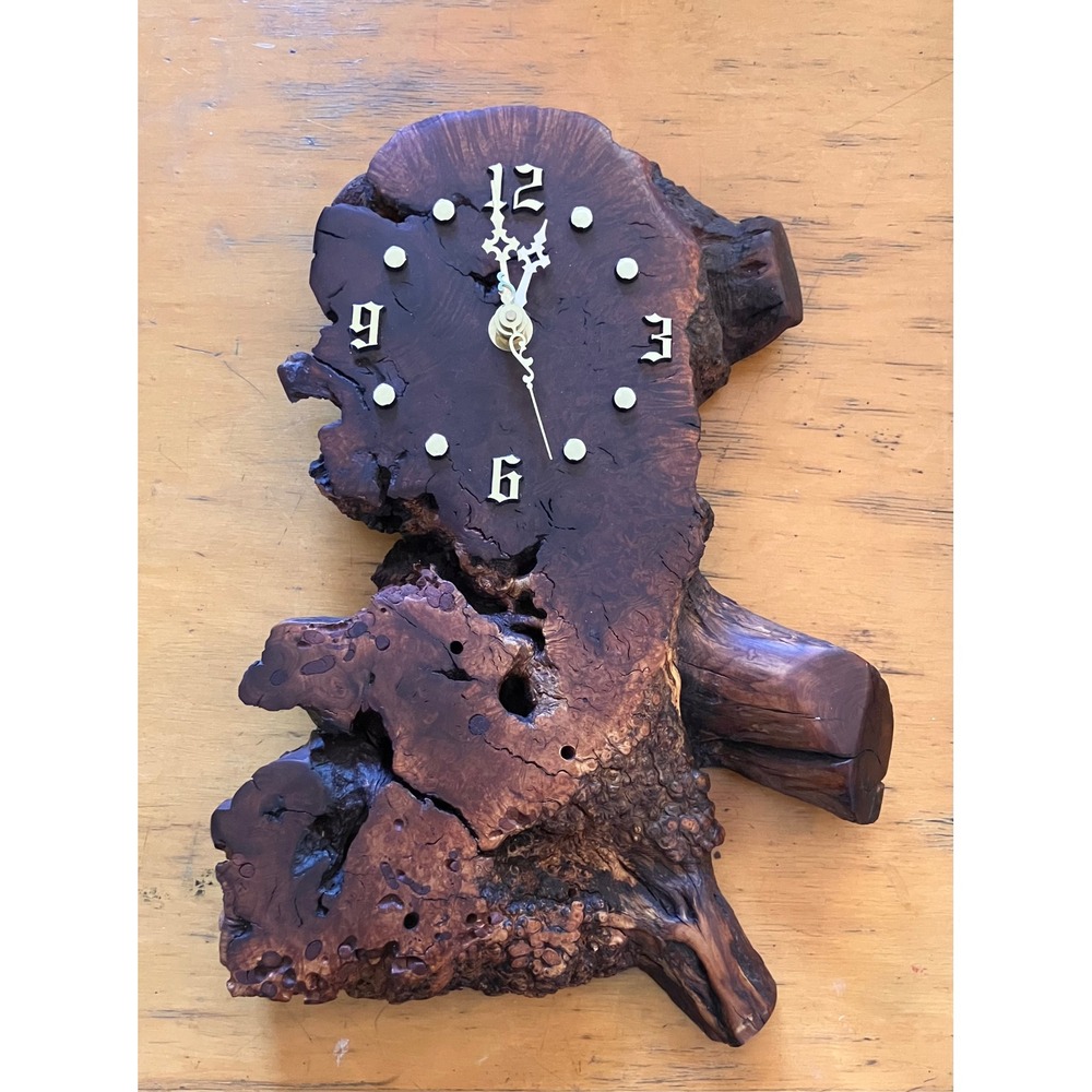 Handmade Live Edge Burl Wood Wall Clock Brown Rustic Vintage Decor Works